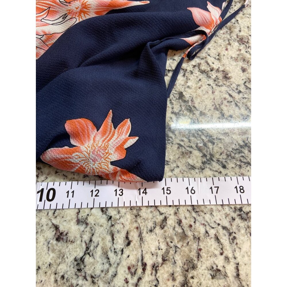 Simplee Halter Maxi Dress Y2K L Blue Floral Low VNeck Crisscross Back High Slit - Picture 5 of 7